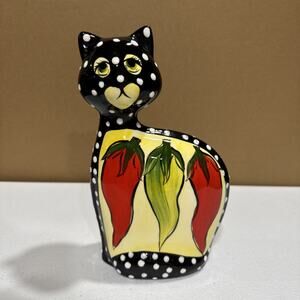Anatoly Turov Signed Hand Painted Ceramic Colored Cat with Peppers Figurine